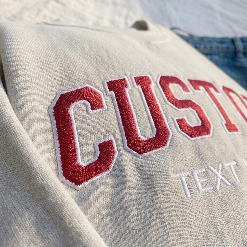 Double Line Custom Varsity Embroidery Crewneck, Personalized Name Logo Game Day Spirit Sweatshirt