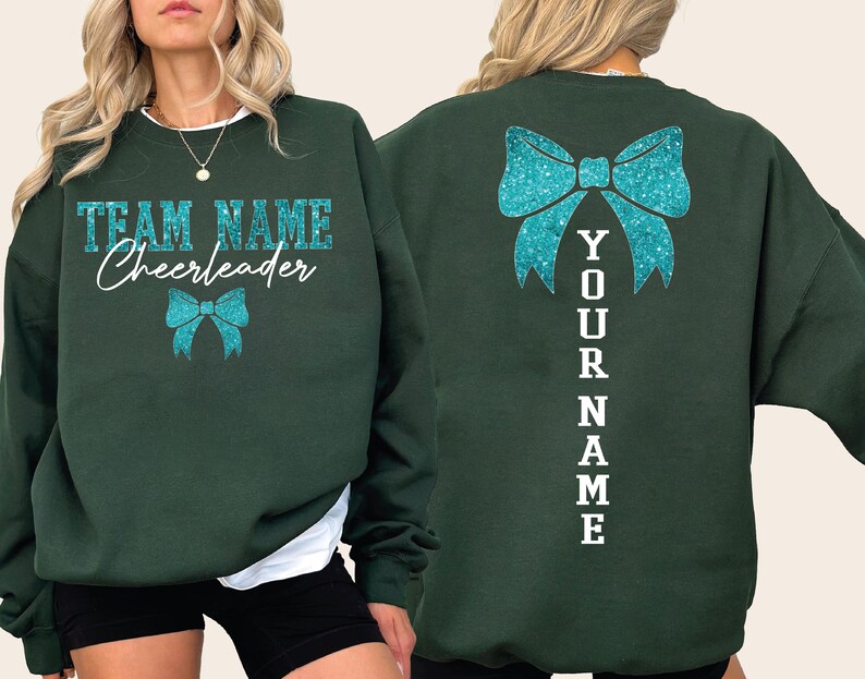 Custom Glitter Mascot Bow Sweatshirt Personalized Name Back Print Cheer Game Day Coquette Crewneck 
