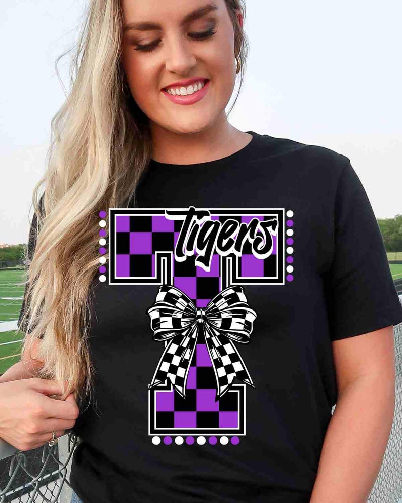 Custom Mascot Monogram Shirt Personalized Checkered Bow Team Color Initial Game Day Top