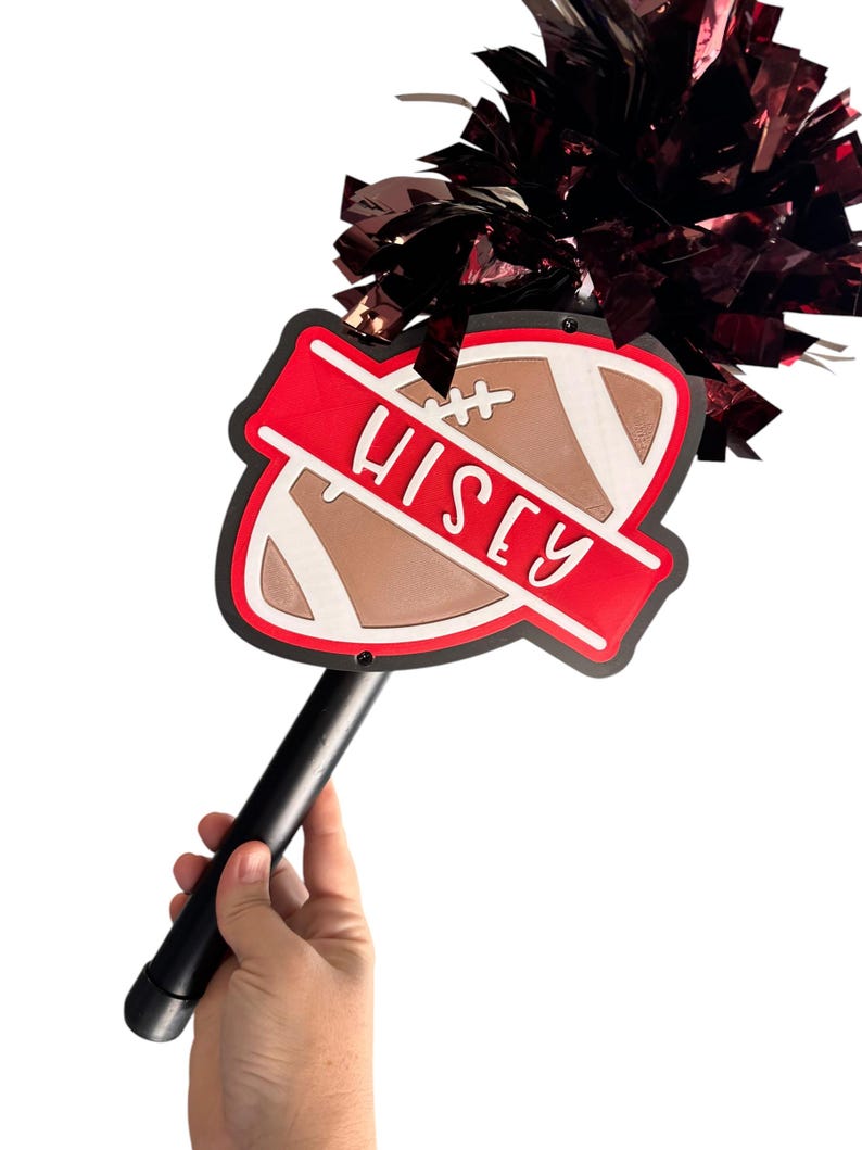 Custom Football Shield Pom Pom Spirit Stick, Personalized Name Cheer Game Day Hand Pom Pom Baton