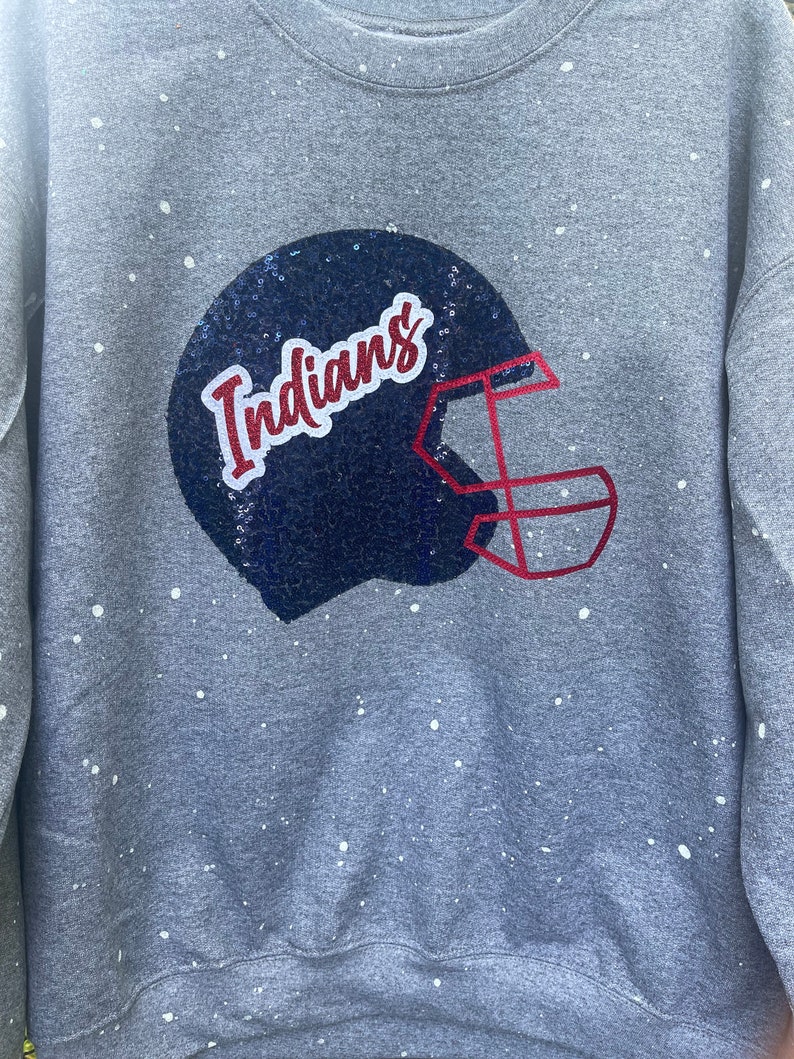 Custom Sequin Football Helmet Bleached Sweatshirt Sparkling Game Day Apparel