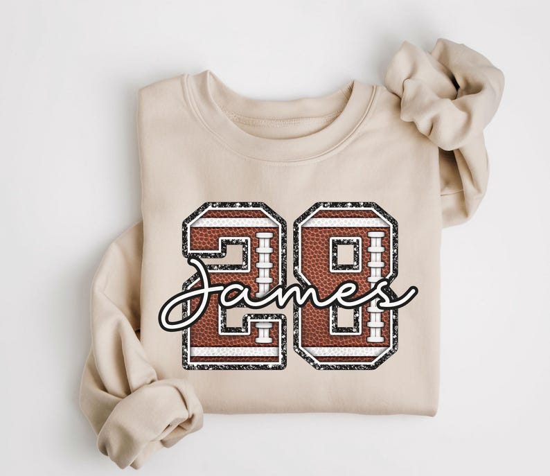 Custom Football Texture Number Sweatshirt Personalized Player Name Game Day Apparel