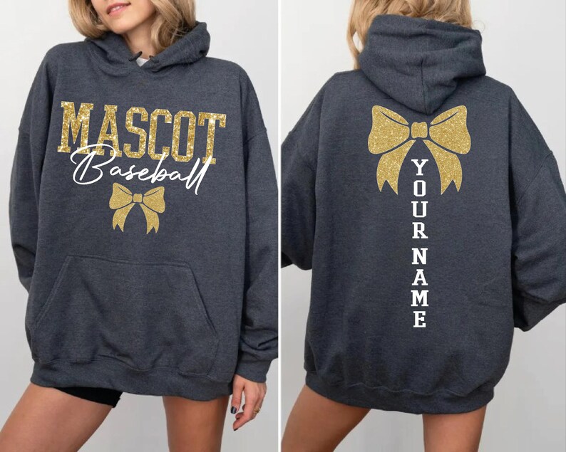 Custom Glitter Mascot Bow Sweatshirt Personalized Name Back Print Cheer Game Day Coquette Crewneck 