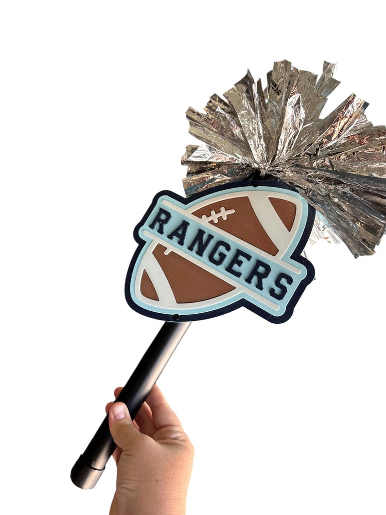 Custom Football Shield Pom Pom Spirit Stick, Personalized Name Cheer Game Day Hand Pom Pom Baton