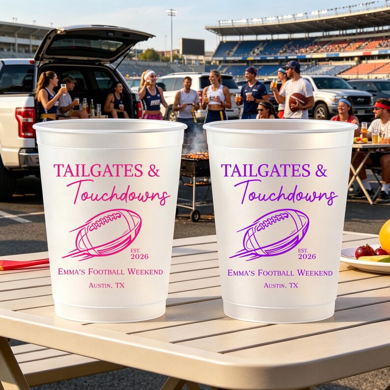 Custom Game Day Football Party Cups Personalized Tailgate Frost Flex Drinkware