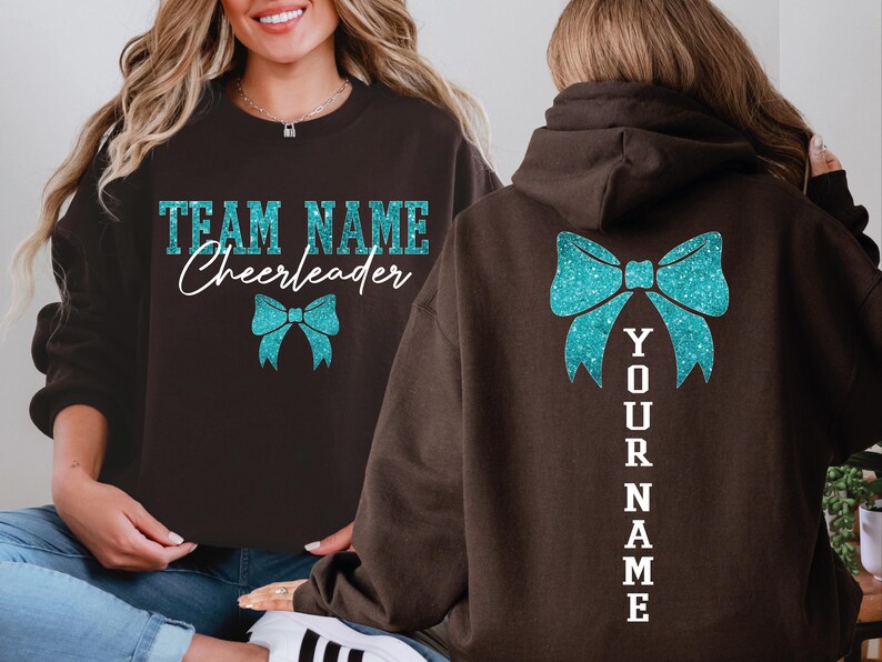 Custom Glitter Mascot Bow Sweatshirt Personalized Name Back Print Cheer Game Day Coquette Crewneck 