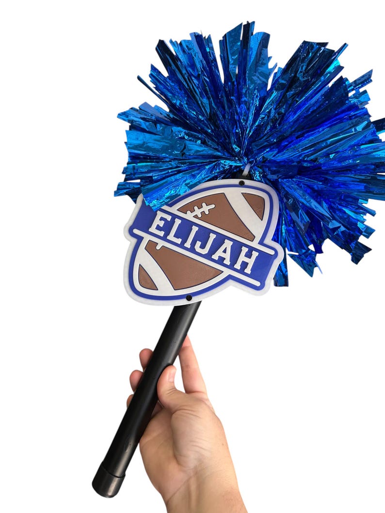 Custom Football Shield Pom Pom Spirit Stick, Personalized Name Cheer Game Day Hand Pom Pom Baton