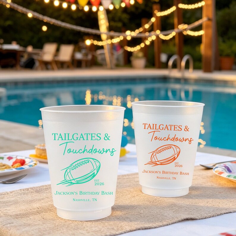 Custom Game Day Football Party Cups Personalized Tailgate Frost Flex Drinkware