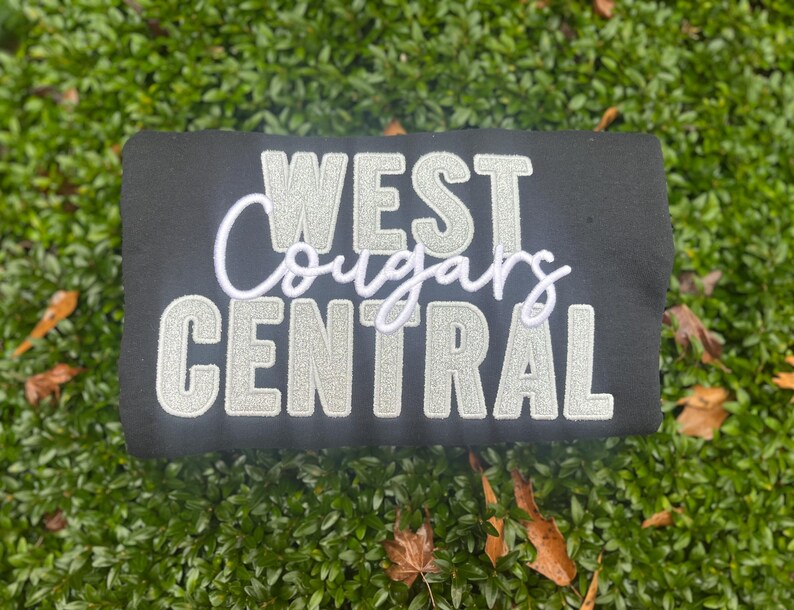 Custom Glitter Applique Sweatshirt Embroidered Cursive Mascot Name Game Day Sleeve Detail Apparel
