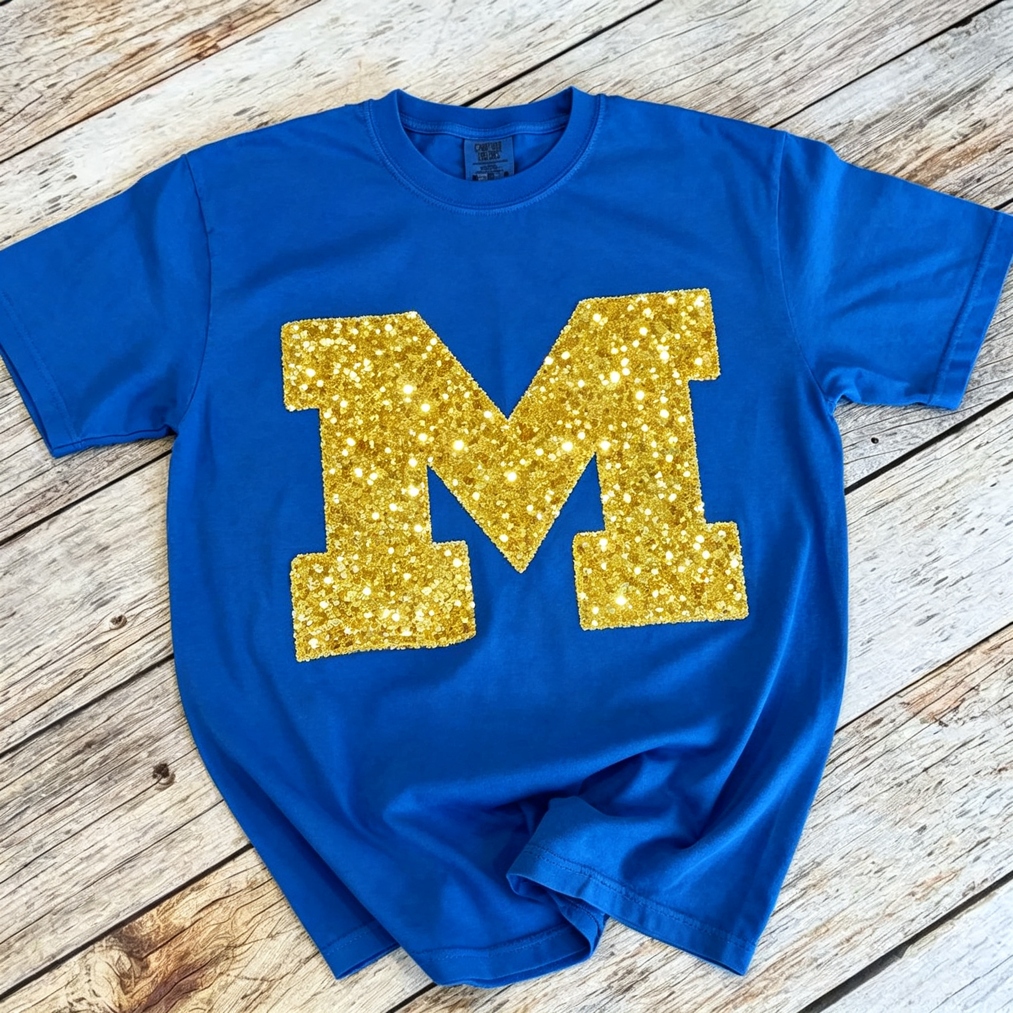 Custom Football Stadium Team Sequin Letters Crewneck Sweatshirt, Shimmer Jersey Letter Stadium Sweatshirt