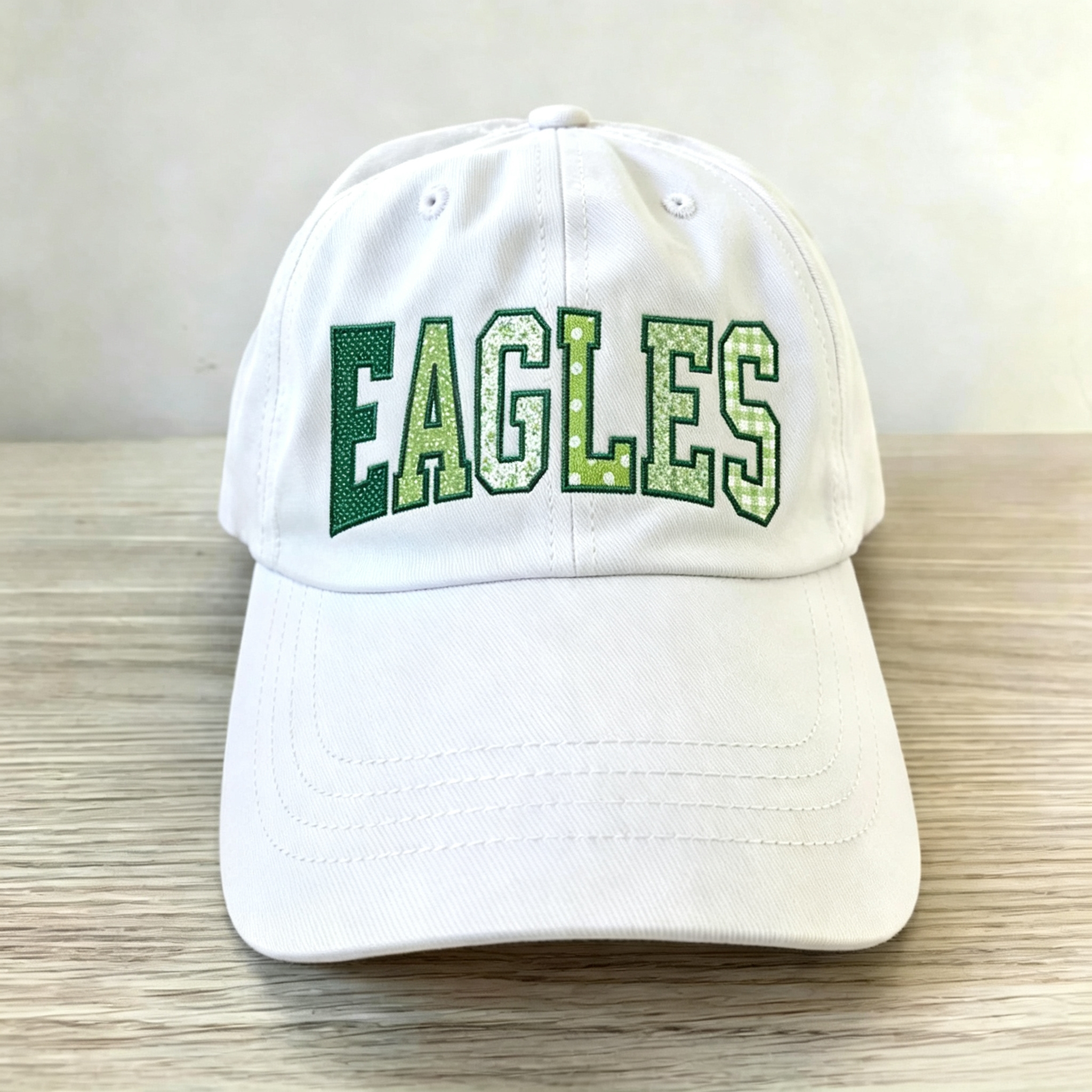 Custom Patchwork Fabric Embroidered Hat Team and School Name Applique Varsity Letters