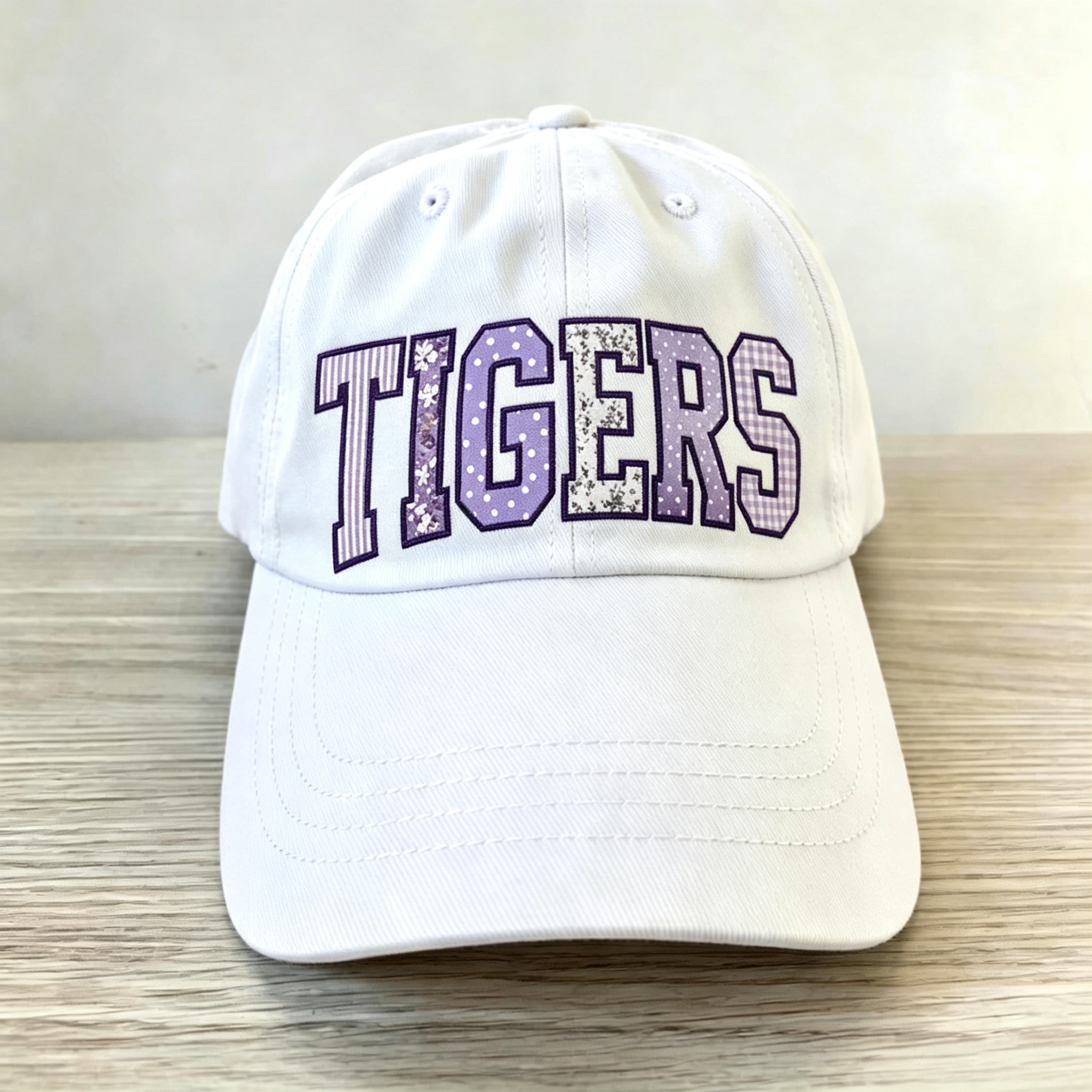Custom Patchwork Fabric Embroidered Hat Team and School Name Applique Varsity Letters