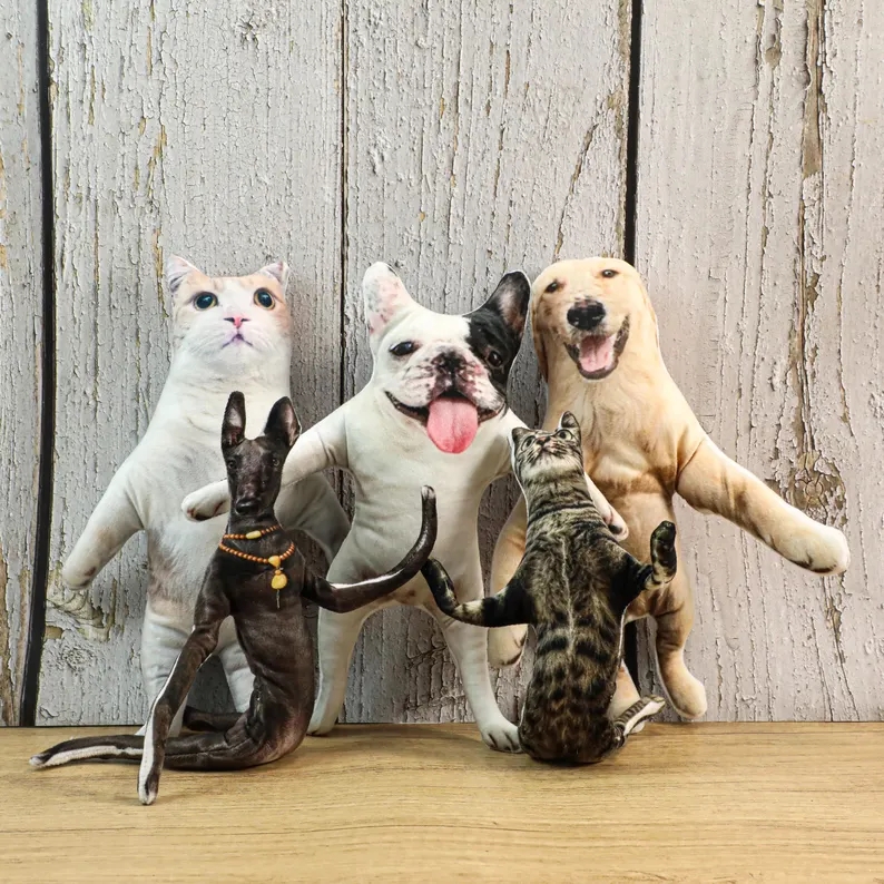 Custom Pet Photo Bendable Plush Doll, Personalized Dog Cat Re-Poseable Funny Pet Portrait Figurine