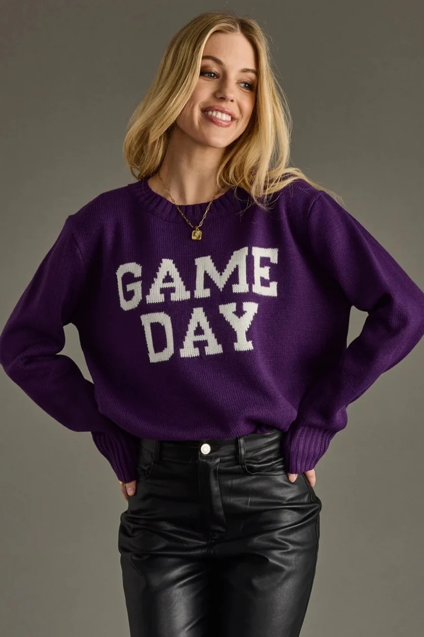 Custom Embroidered Text Knit Sweater Chunky Block Letter Game Day Personalized Name Crewneck