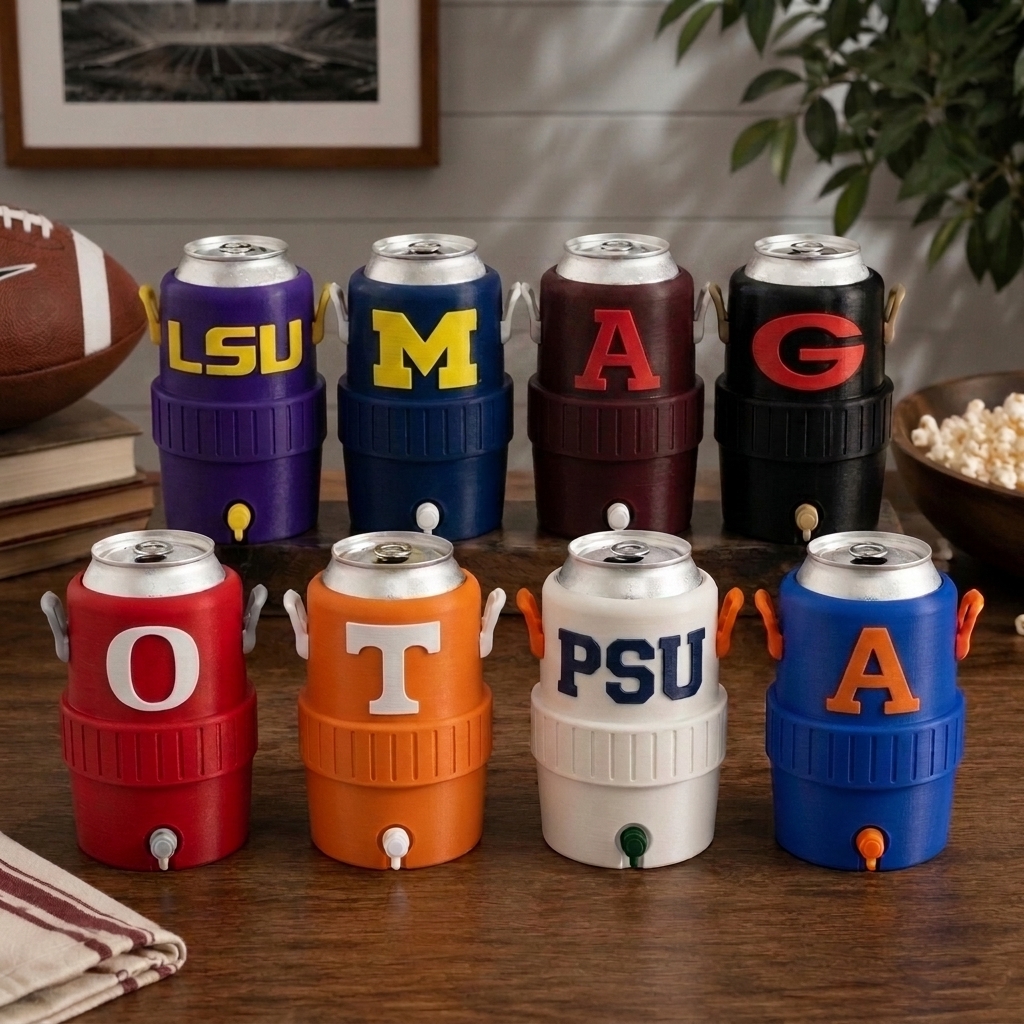 Custom 3D Raised College Mascot Insulated Can Cooler, Personalized Team Logo Drink Holder For Football Tailgates