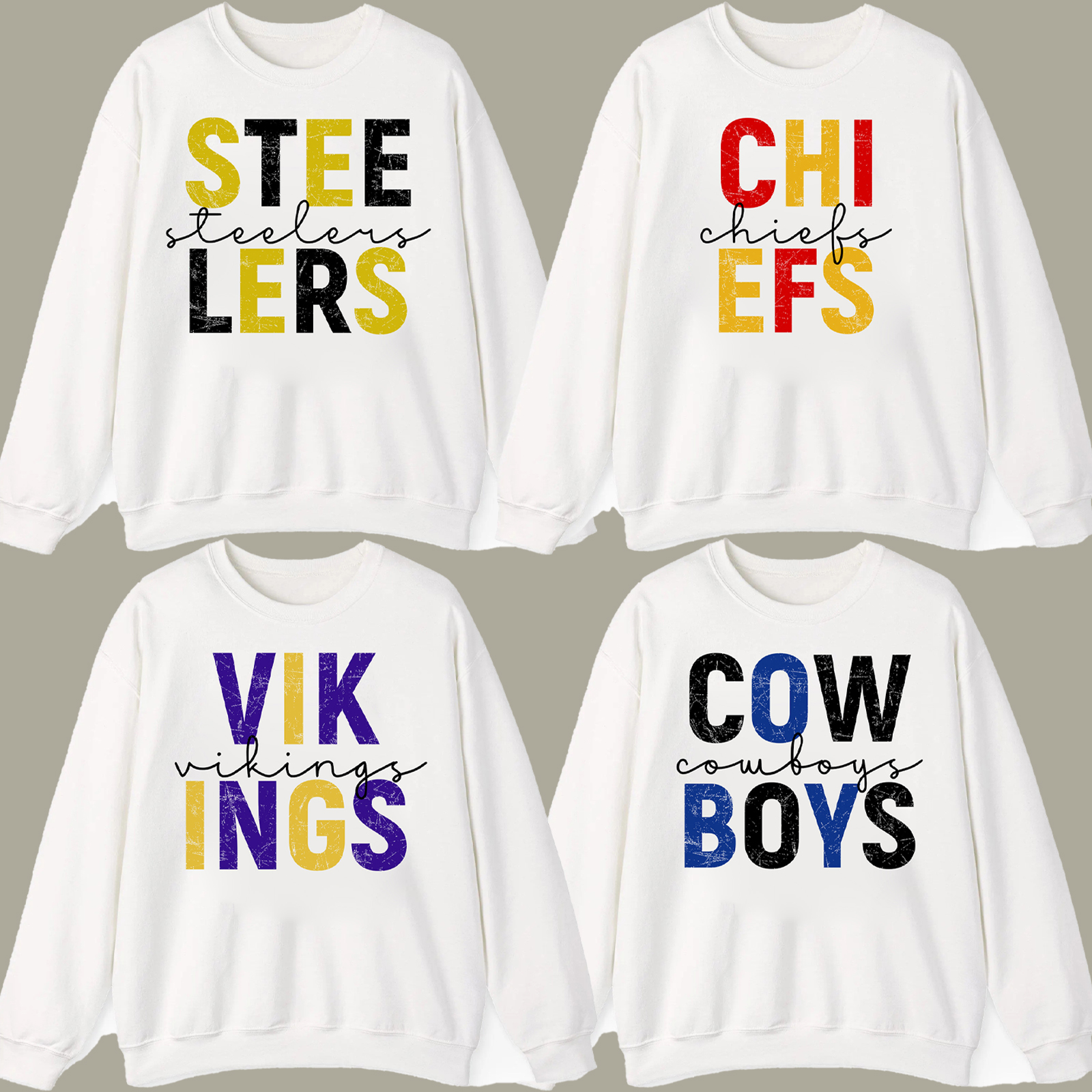 Custom Football Team Name Sweatshirt Distressed Block Letter Game Day Crewneck