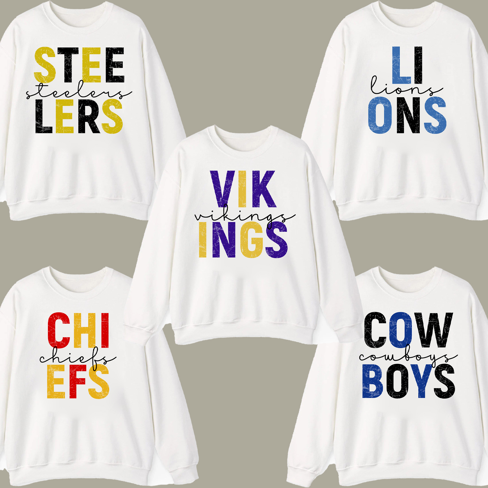Custom Football Team Name Sweatshirt Distressed Block Letter Game Day Crewneck