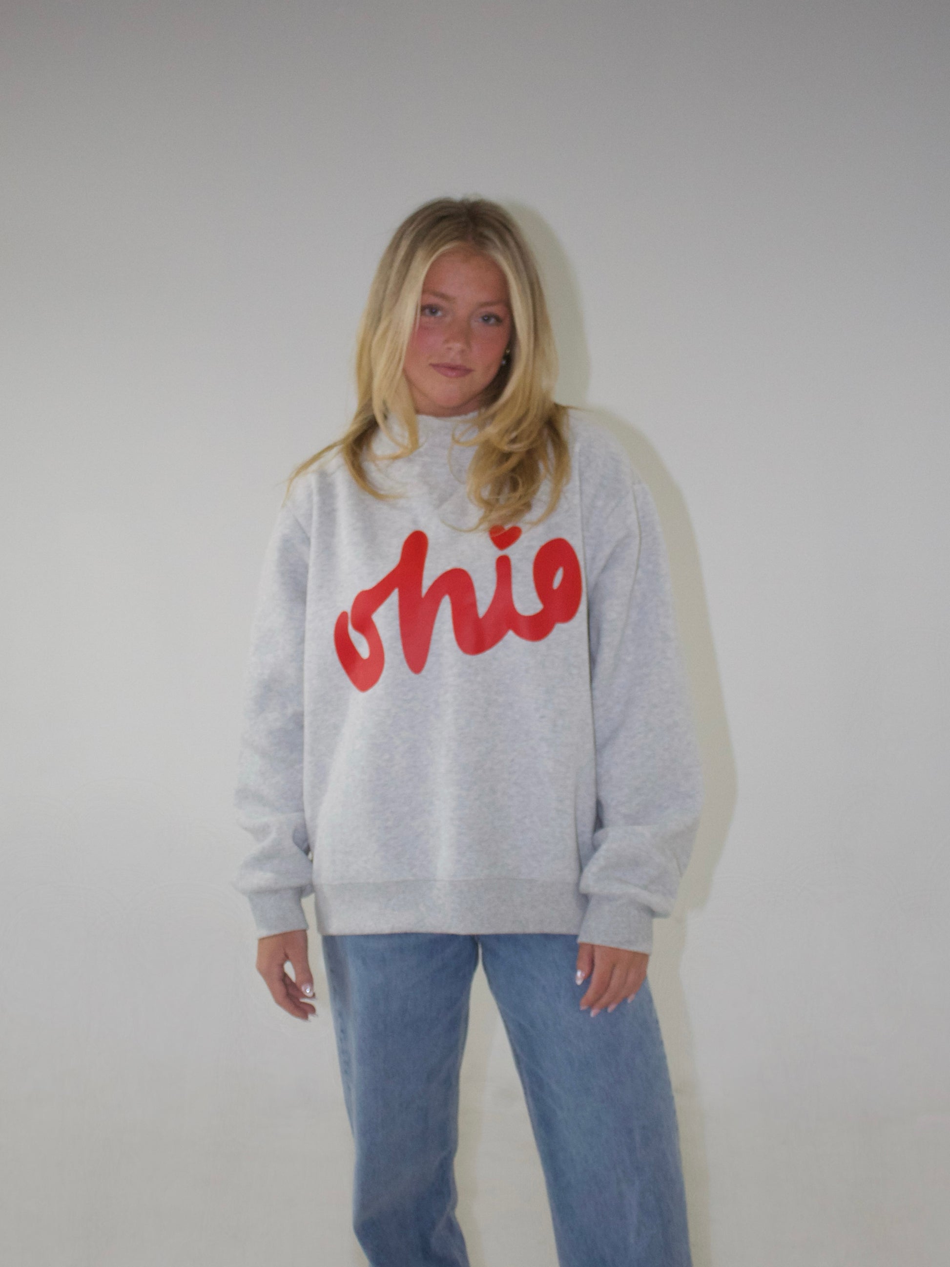 Ohio Heart Script Mock Neck Sweatshirt Retro Game Day Pullover