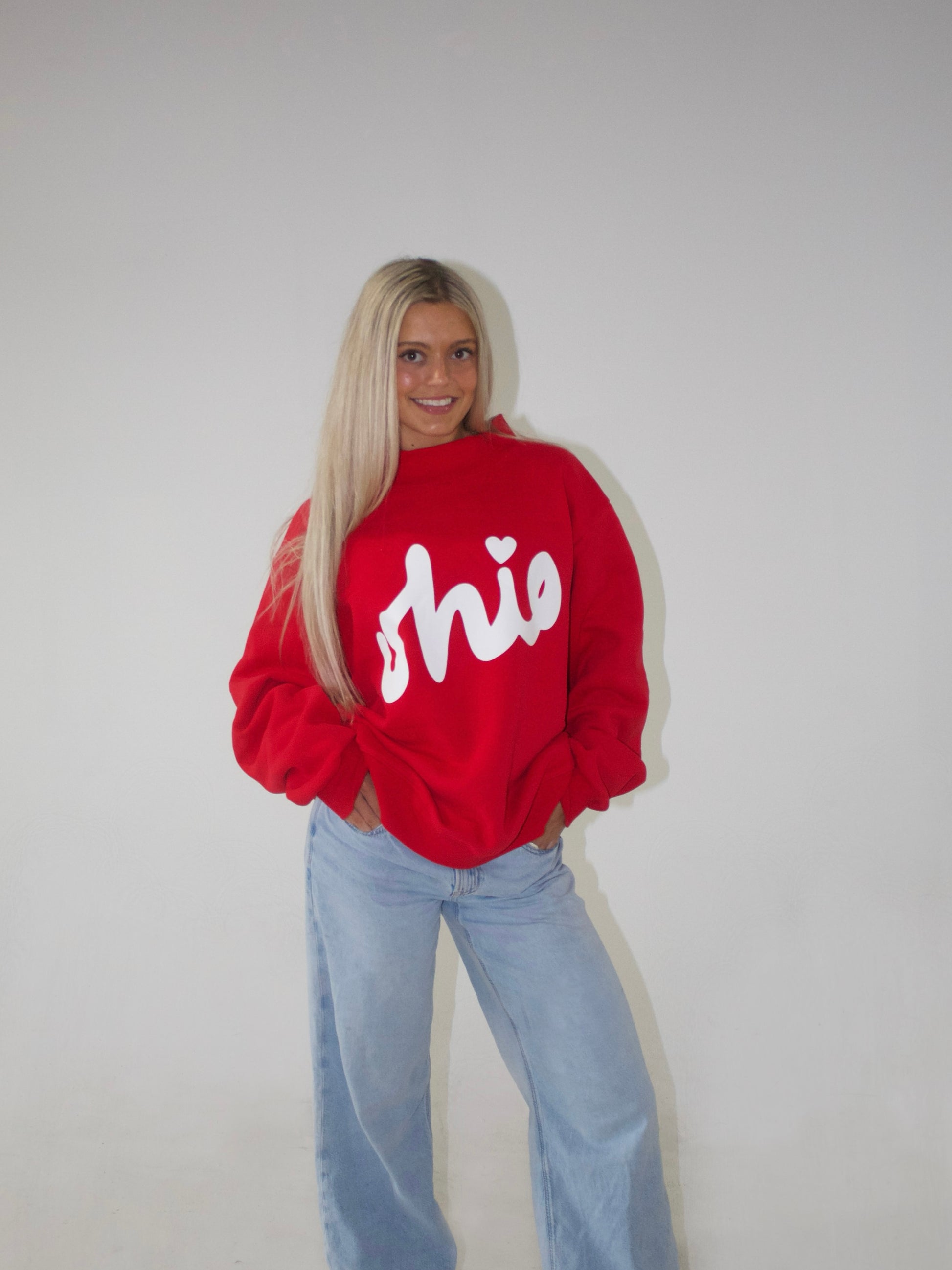 Ohio Heart Script Mock Neck Sweatshirt Retro Game Day Pullover
