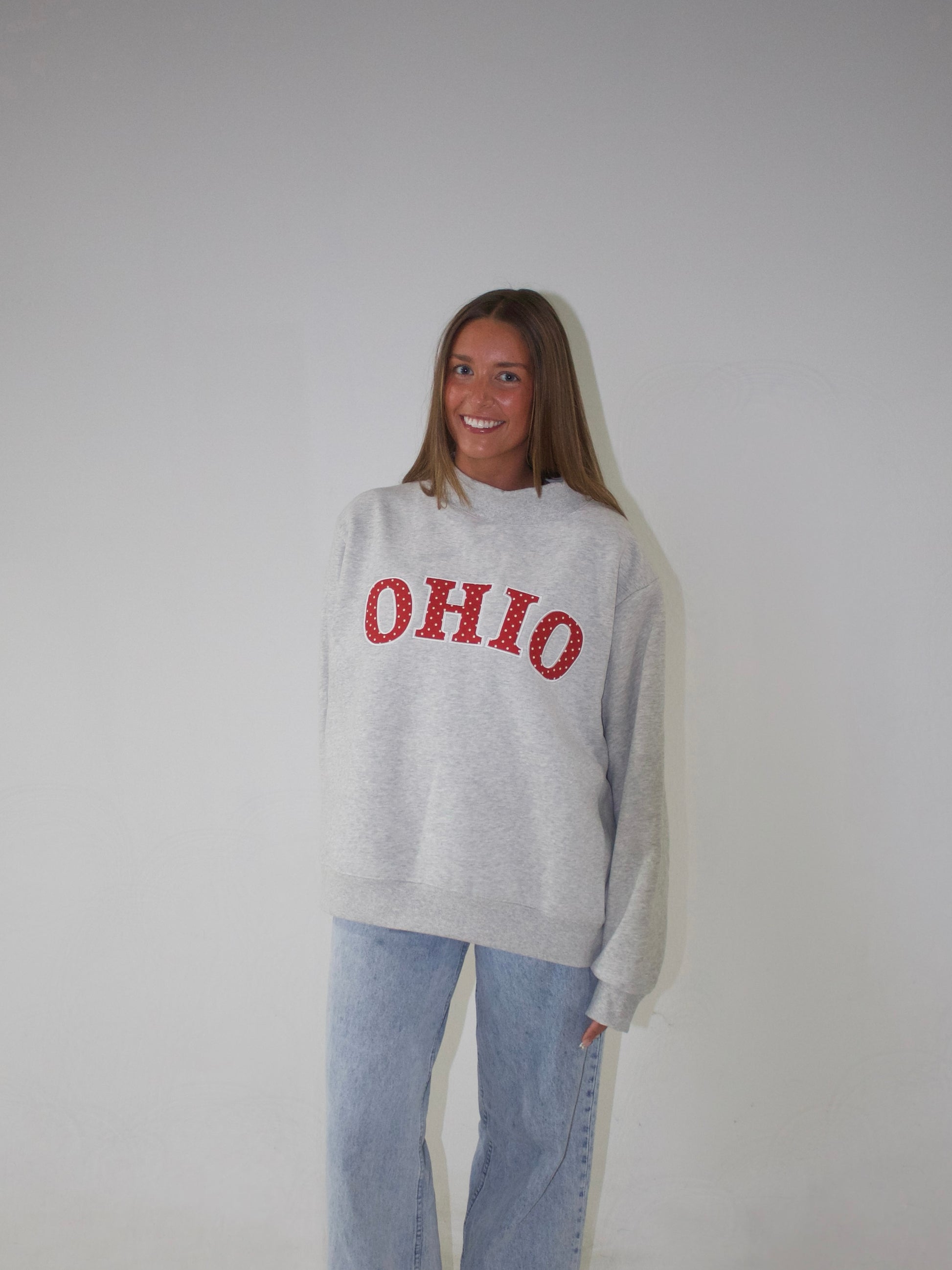 Ohio Polka Dot Arch Mock Neck Sweatshirt Retro Game Day Pullover