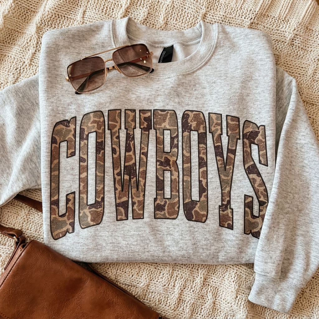 Custom Camo Block Letter Sweatshirt Personalized Western Mascot Apparel