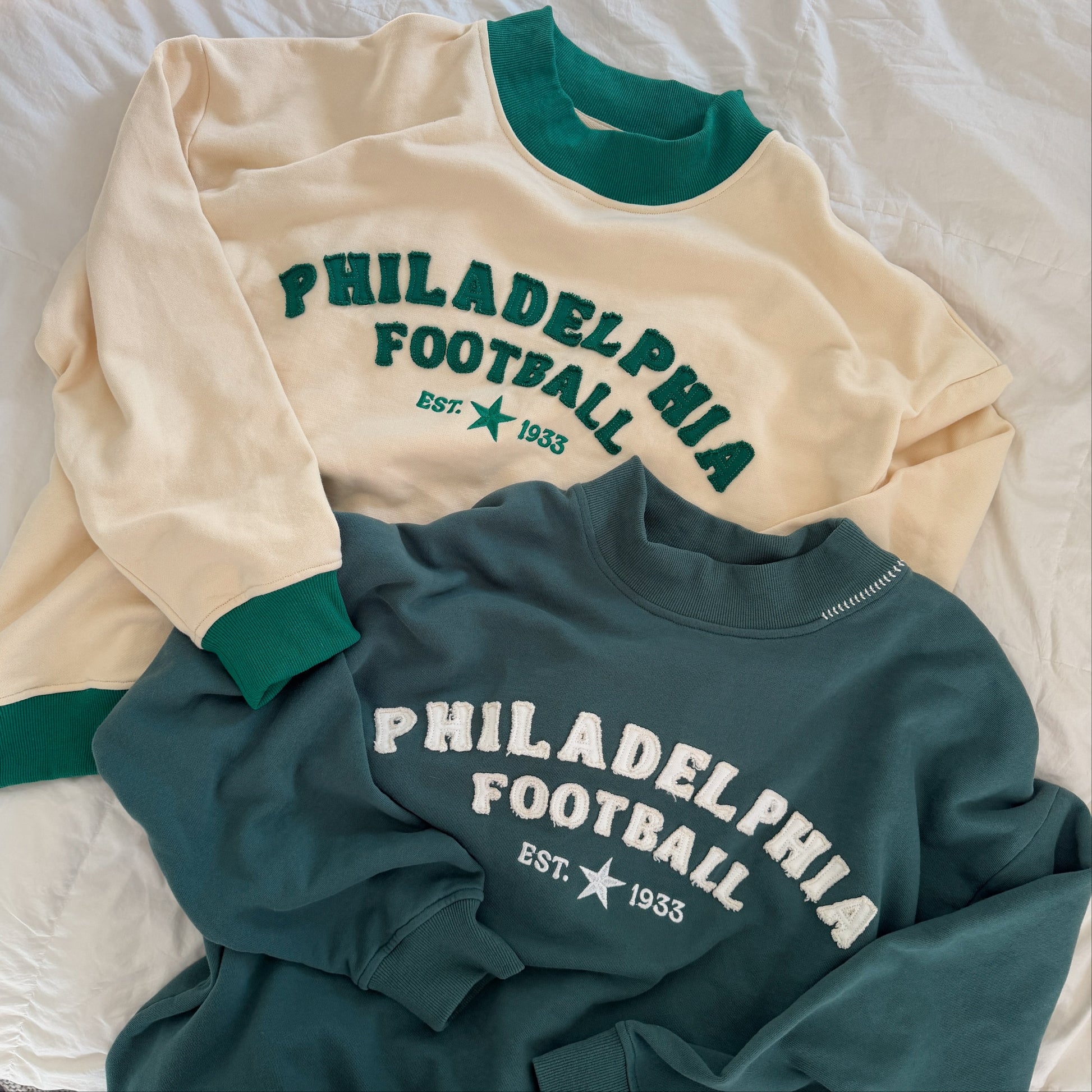 Custom Philadelphia Football Mocknecks Vintage Game Day Chenille Applique Sweatshirt Crewneck