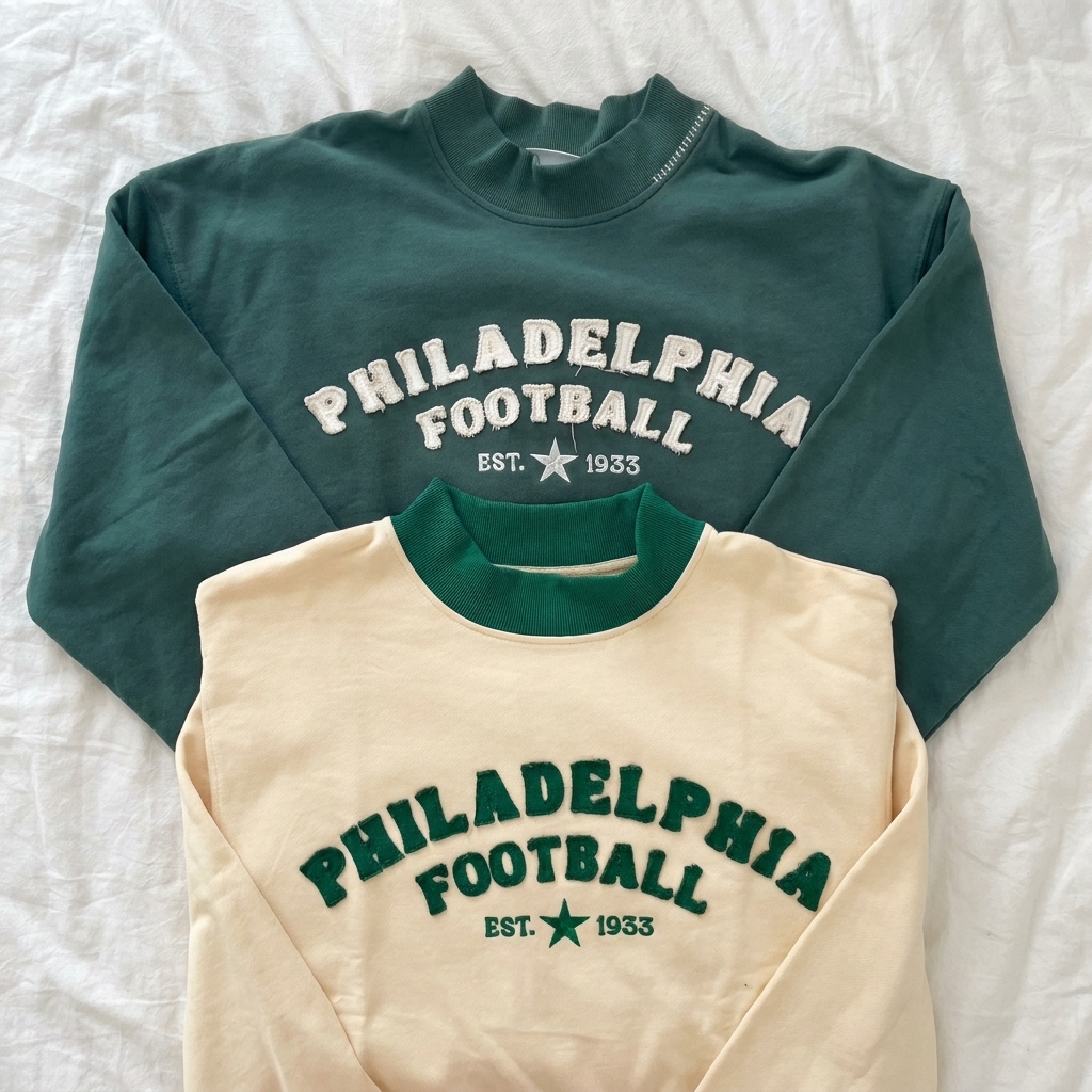 Custom Football Chenille Applique Mock Neck Sweatshirt Vintage Game Day Crewneck