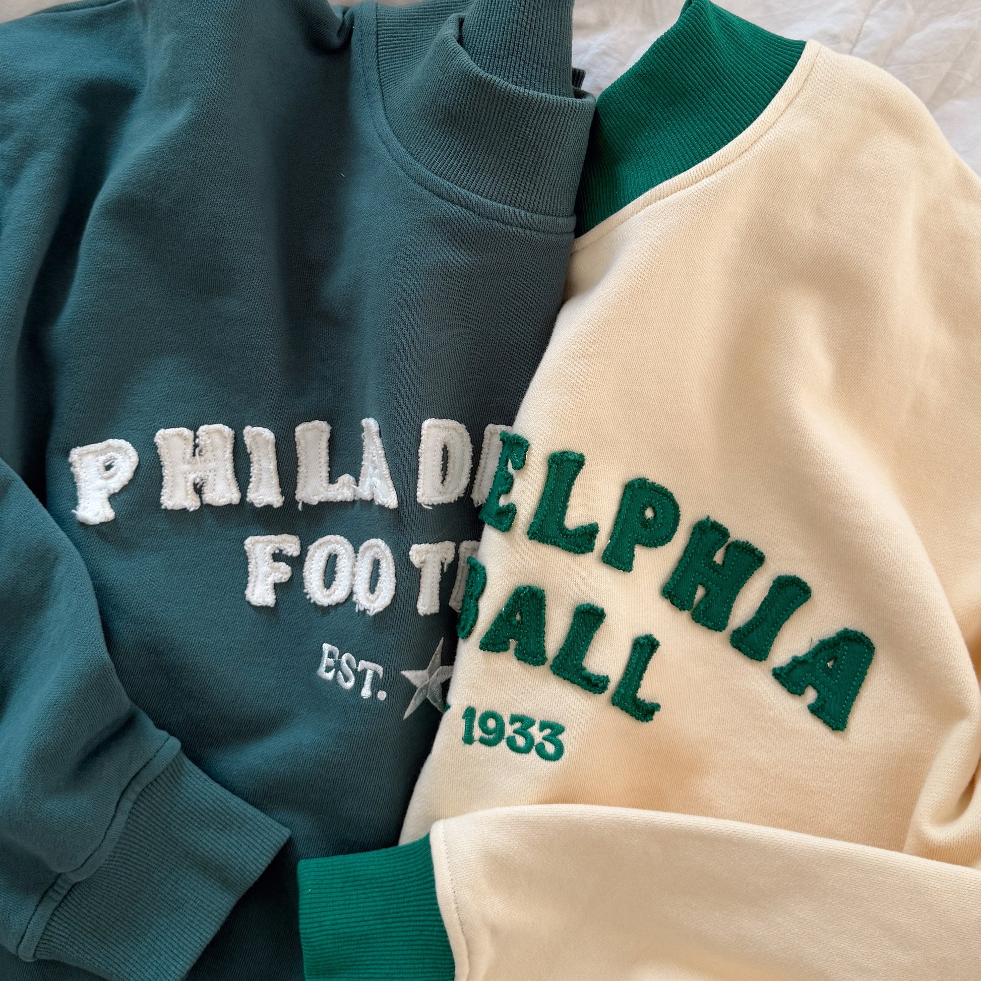 Custom Philadelphia Football Mocknecks Vintage Game Day Chenille Applique Sweatshirt Crewneck