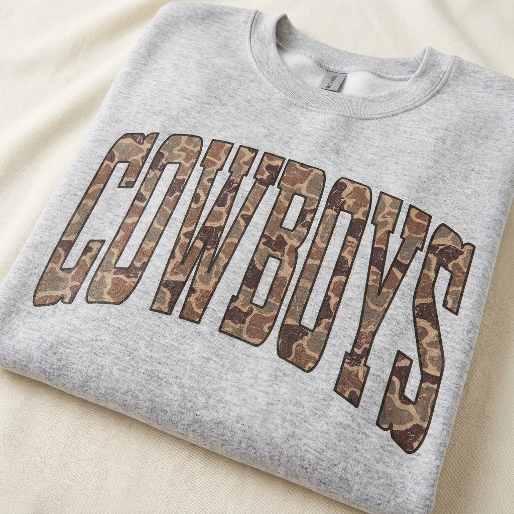 Custom Camo Block Letter Sweatshirt Personalized Western Mascot Apparel