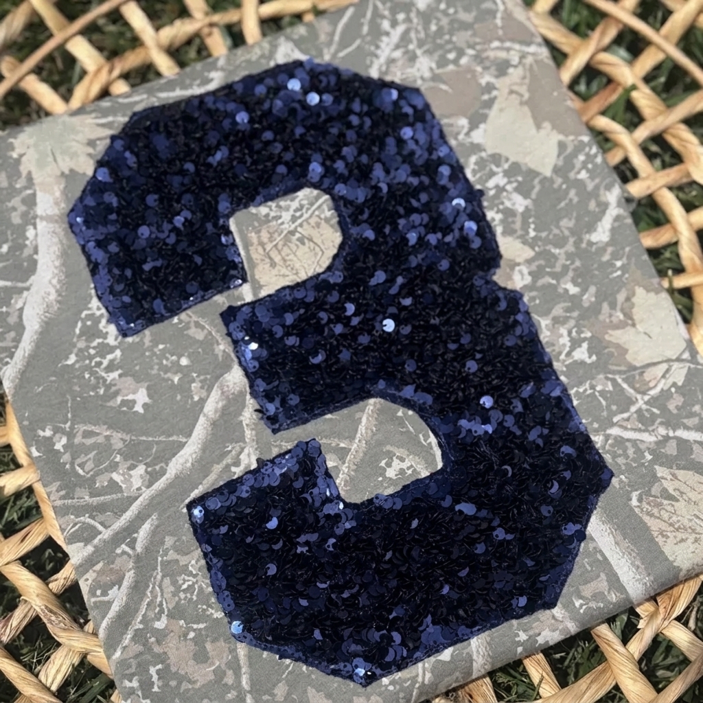 Custom Sequins Patch Player Number Crewneck, Shimmer Jersey Number Stadium Sweatshirt