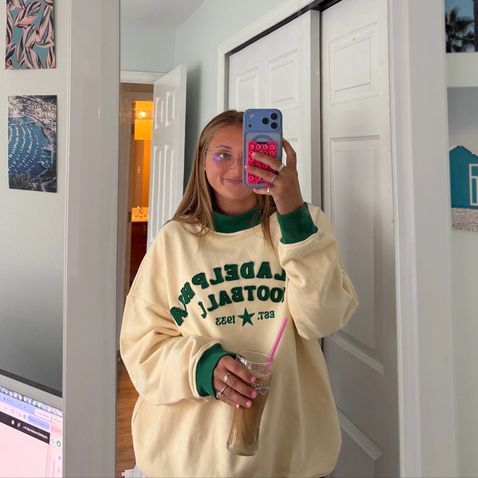 Custom Philadelphia Football Mocknecks Vintage Game Day Chenille Applique Sweatshirt Crewneck