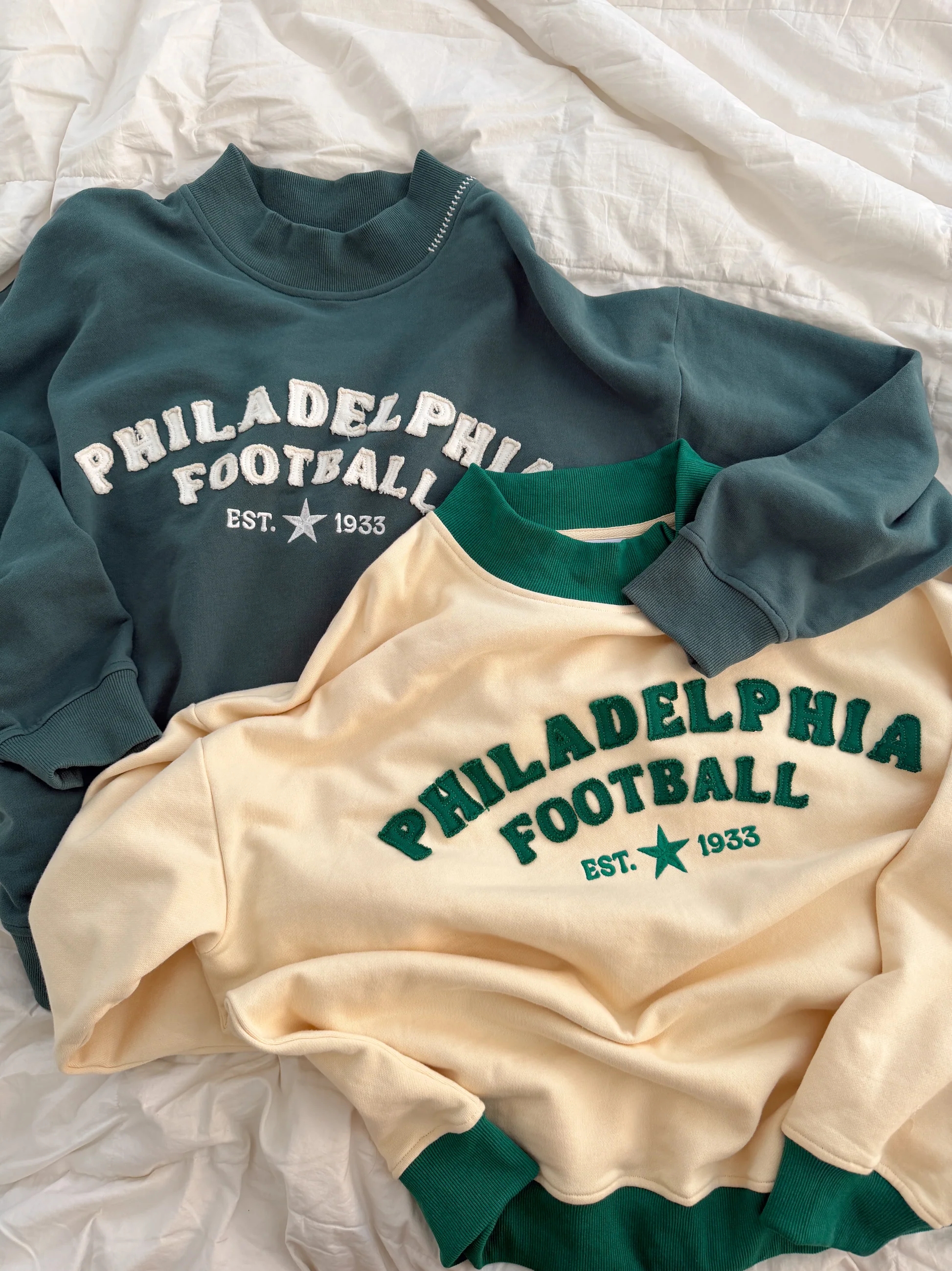 Custom Philadelphia Football Mocknecks Vintage Game Day Chenille Applique Sweatshirt Crewneck
