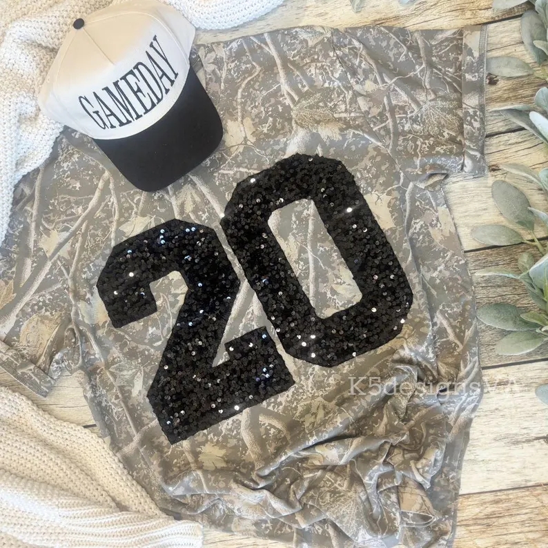 Custom Sequins Patch Player Number Crewneck, Shimmer Jersey Number Stadium Sweatshirt