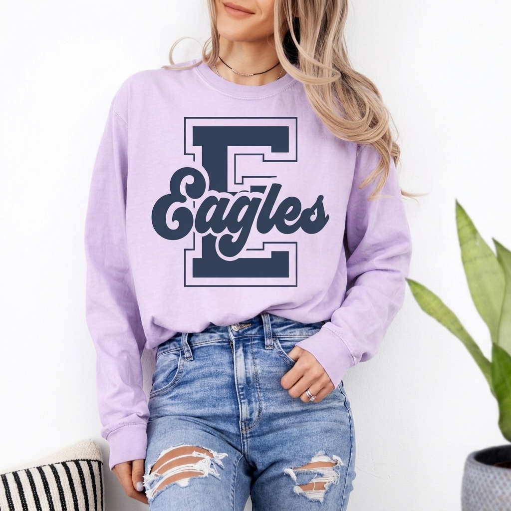 Custom Varsity Initial Mascot Sweatshirt Groovy Cursive Team Game Day Crewneck