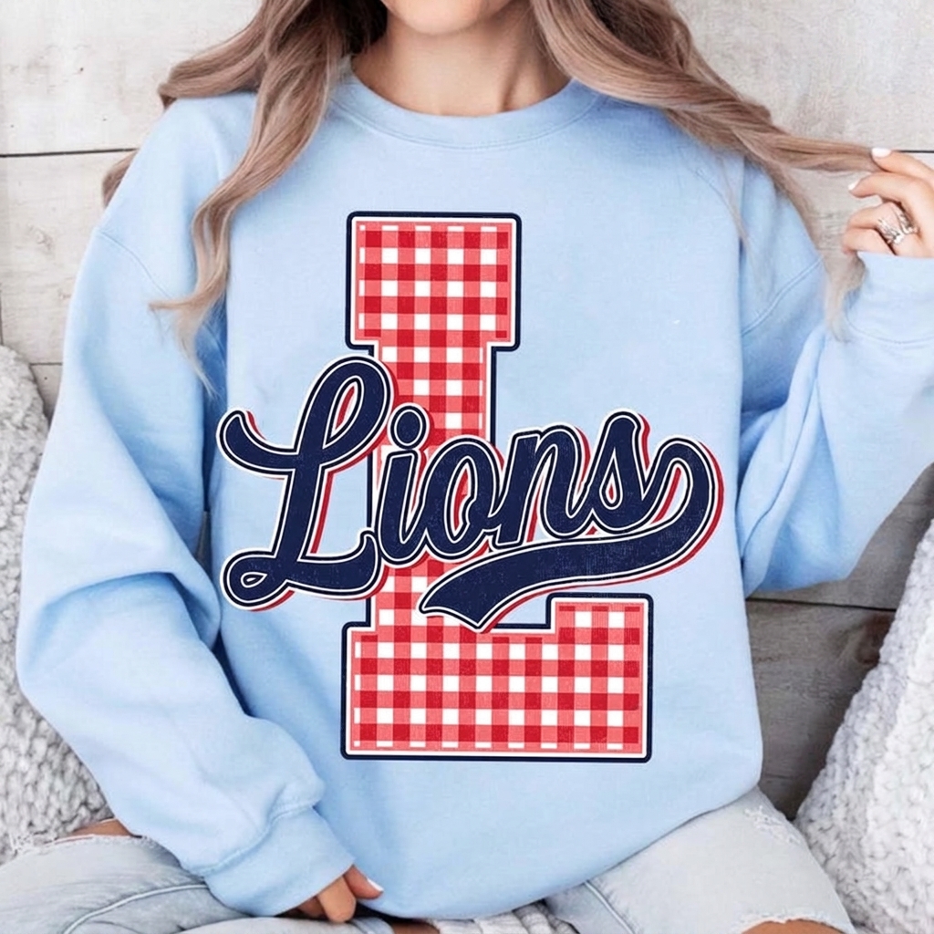 Plaid Check Varsity Initial Custom Mascot Graphic Tee For Football Stadium Tailgates