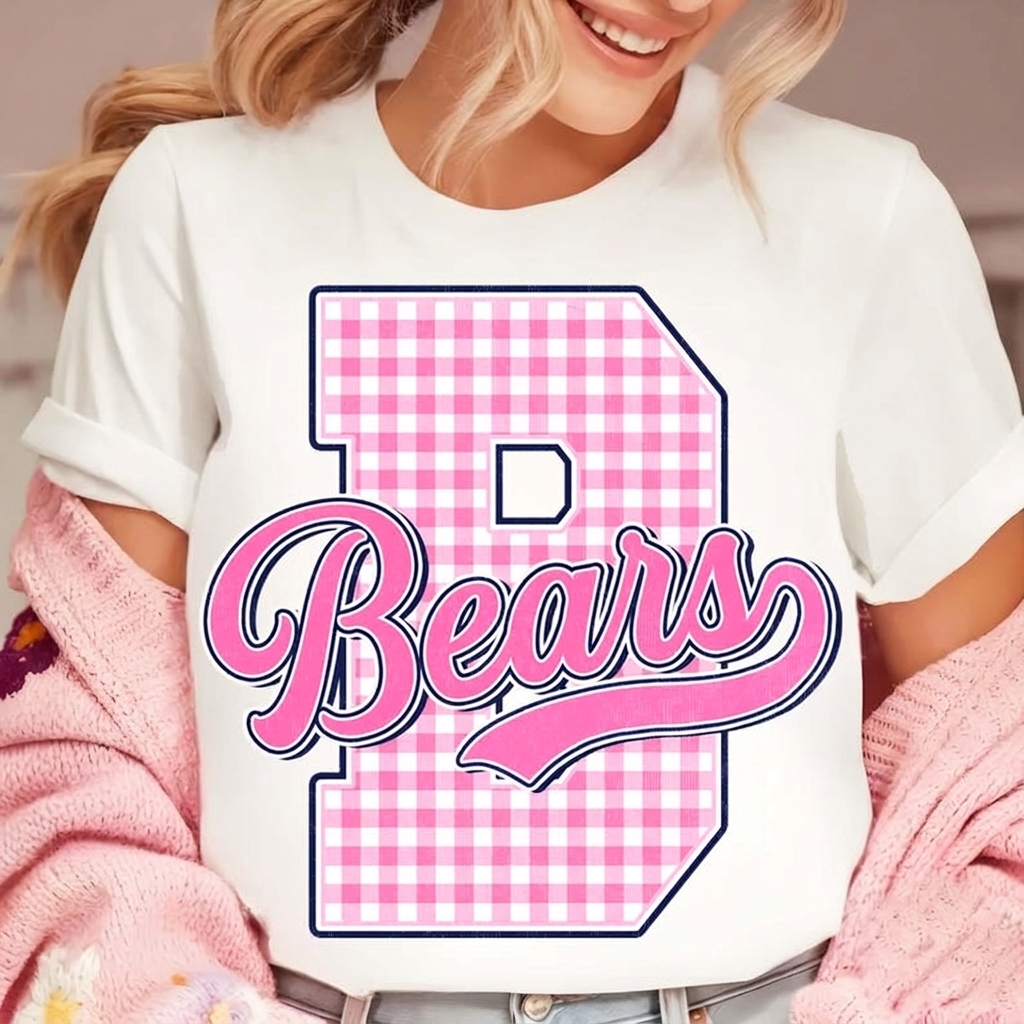 Plaid Check Varsity Initial Custom Mascot Graphic Tee For Football Stadium Tailgates