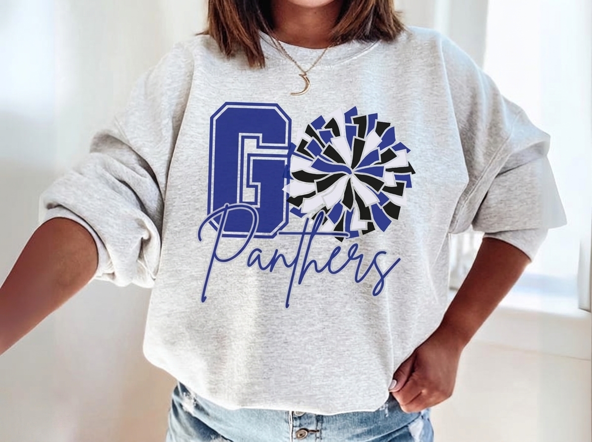 Custom Varsity Initial Cheer Pom Pom Sweatshirt, Personalized Cursive Mascot Cheer Team Bleacher Top