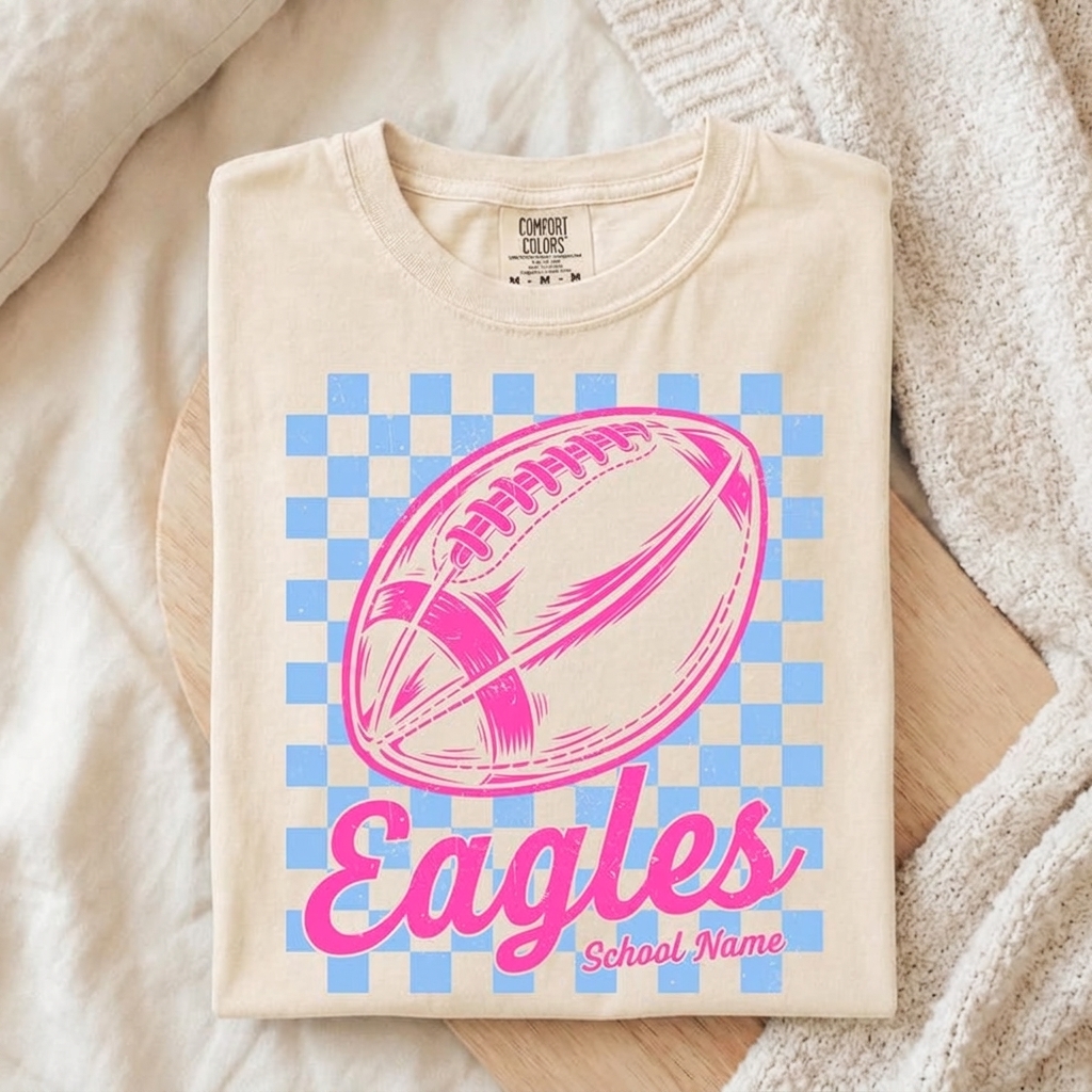 Custom Mascot Checkered Football Sweatshirt Vintage Game Day Crewneck