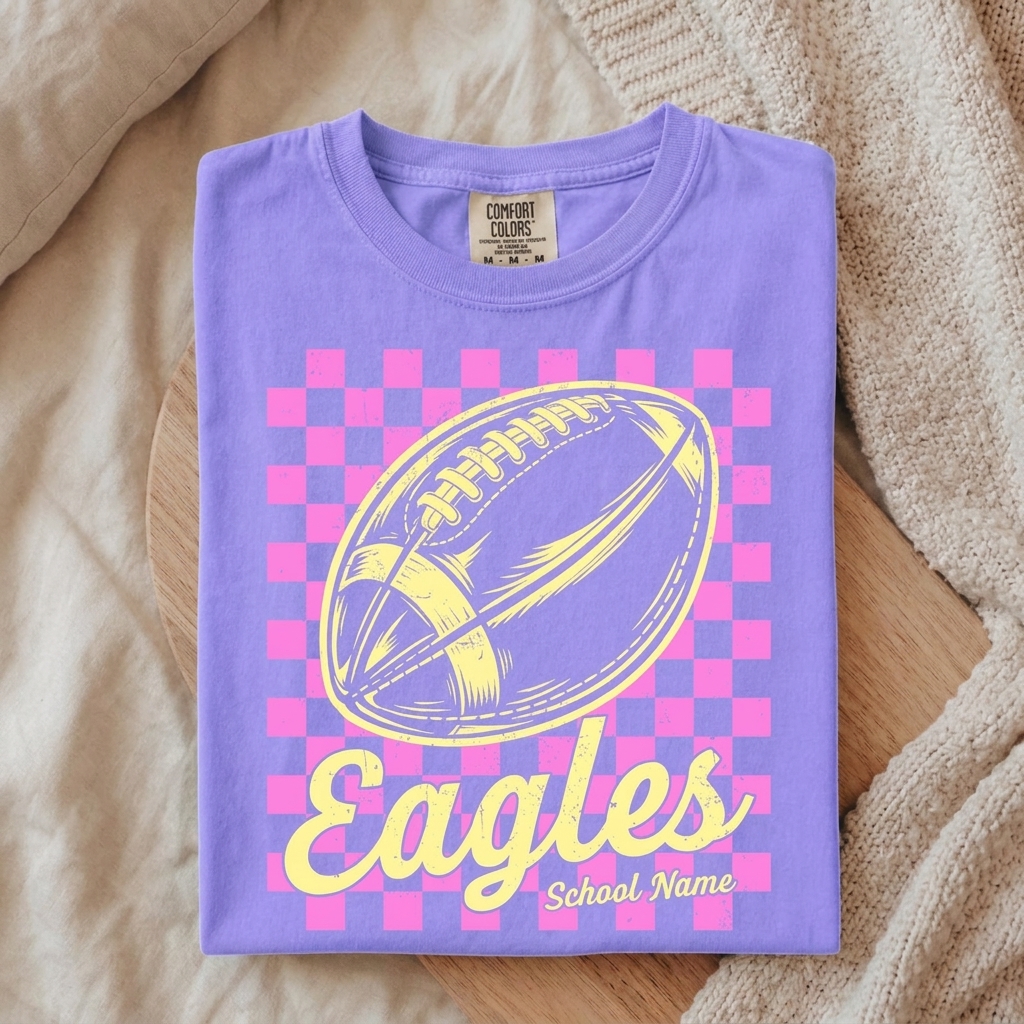 Custom Mascot Checkered Football Sweatshirt Vintage Game Day Crewneck