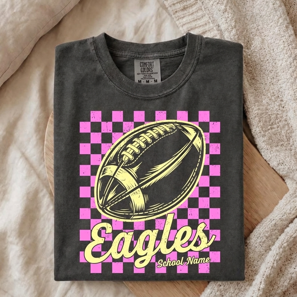 Custom Mascot Checkered Football Sweatshirt Vintage Game Day Crewneck