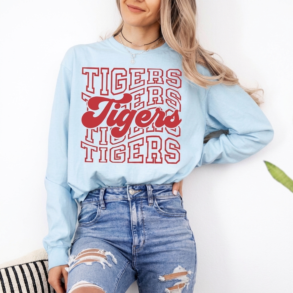 Custom Mascot Sweatshirt Wavy Stacked School Name Graphic Retro Cursive Team Game Day Crewneck