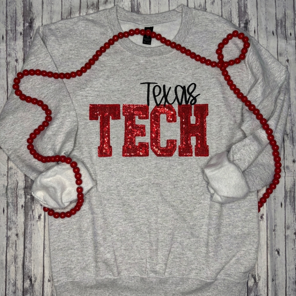 Custom Sequin TECH Letter Sweatshirt Personalized Embroidered Mascot School Spirit Apparel