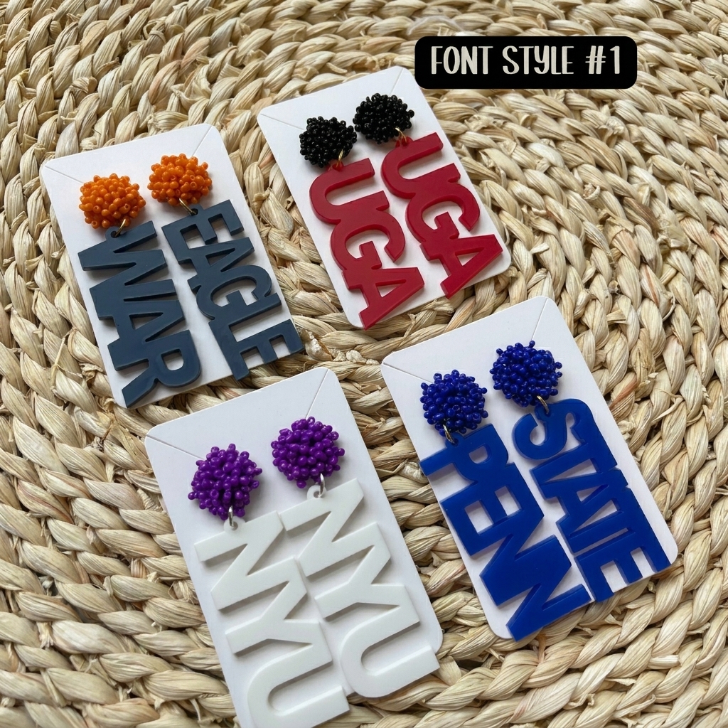 Custom Game Day Acrylic Earrings - Personalized Mascot & Team Spirit Beaded Letter Dangle Earrings