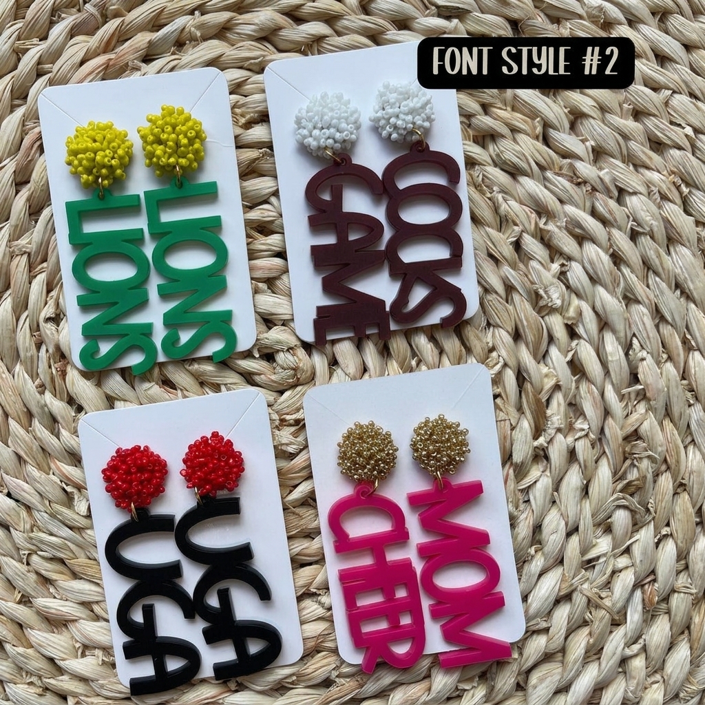 Custom Game Day Acrylic Earrings - Personalized Mascot & Team Spirit Beaded Letter Dangle Earrings
