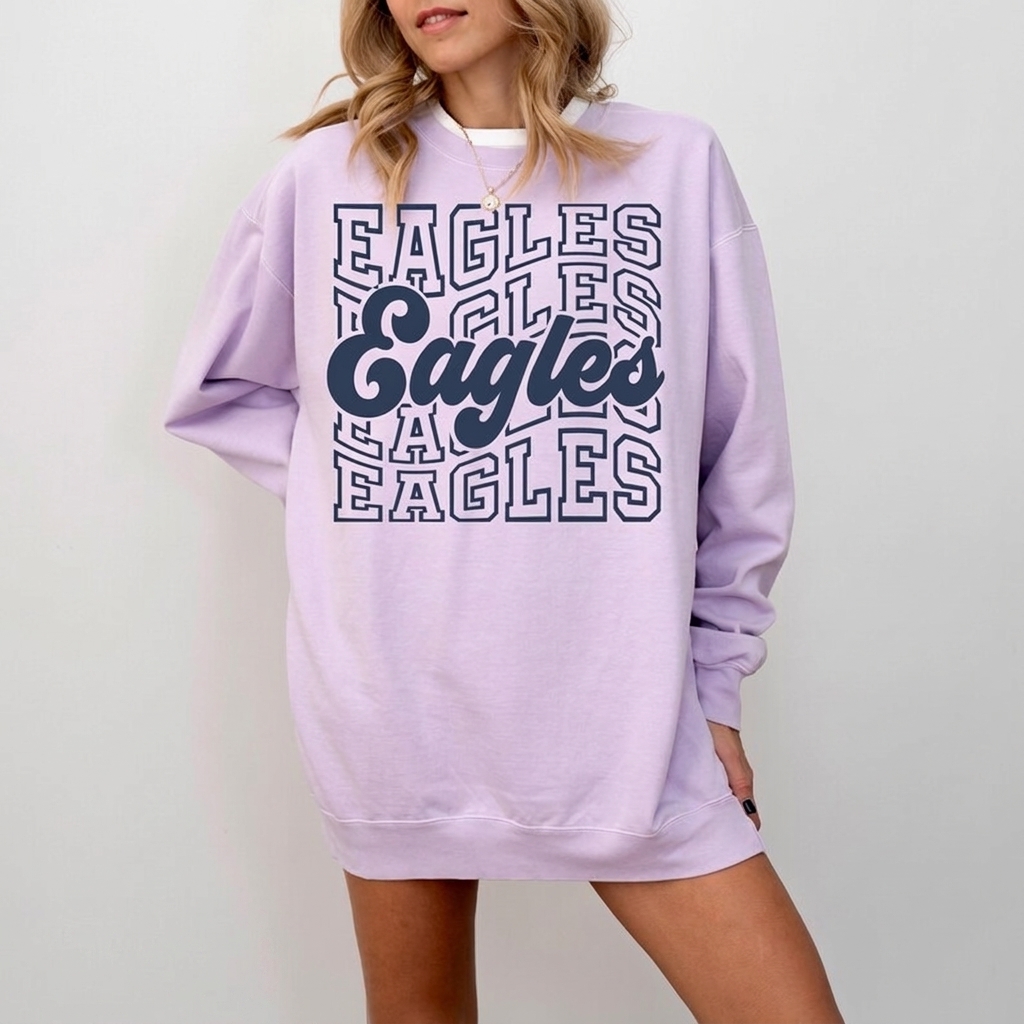 Custom Mascot Sweatshirt Wavy Stacked School Name Graphic Retro Cursive Team Game Day Crewneck