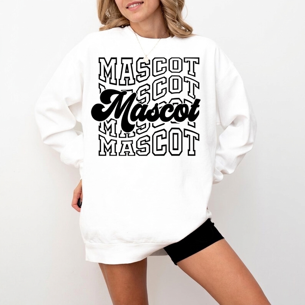 Custom Mascot Sweatshirt Wavy Stacked School Name Graphic Retro Cursive Team Game Day Crewneck