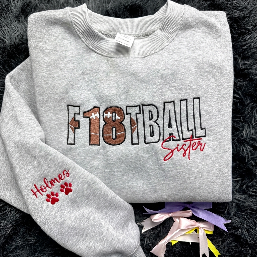 Custom Embroidered Football Family Sweatshirt Personalized Jersey Number Sleeve Name Apparel