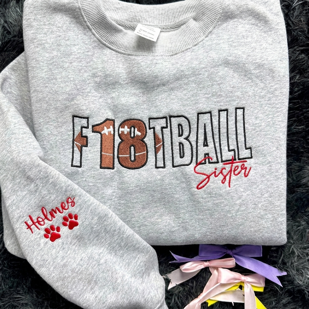 Custom Embroidered Football Family Sweatshirt Personalized Jersey Number Sleeve Name Apparel