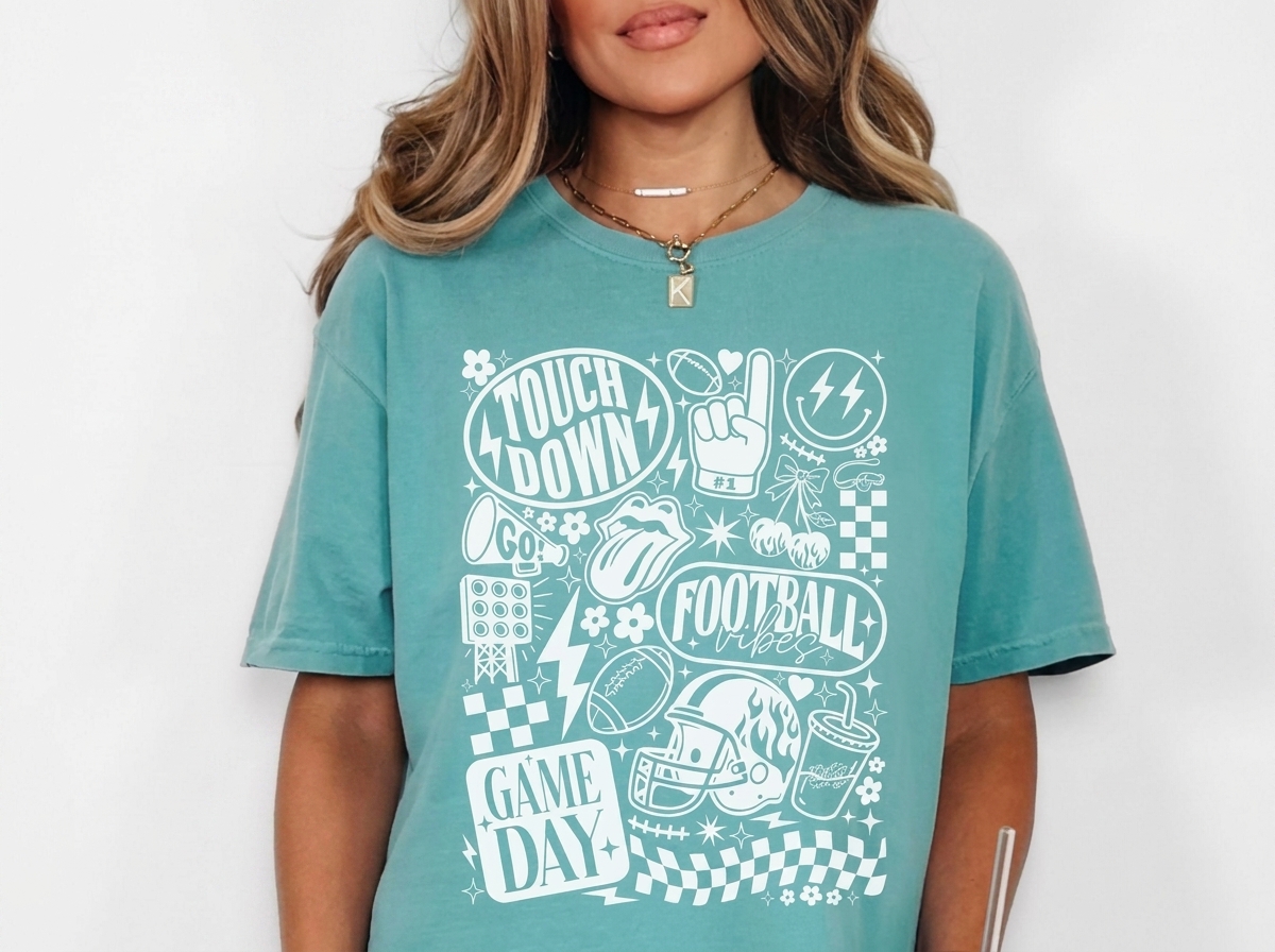 Football Vibes Doodle Sweatshirt Retro Game Day Collage Heat Transfer Shirt