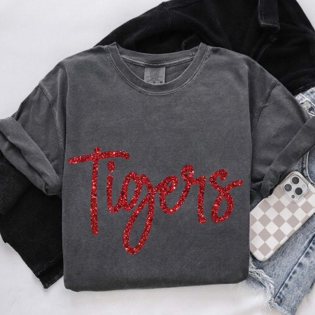 Custom Glitter Mascot Name Sweatshirt Shimmer Script Game Day Crewneck